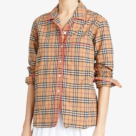 BURBERRY check neon piped pyjama style top - Picture 2 of 13